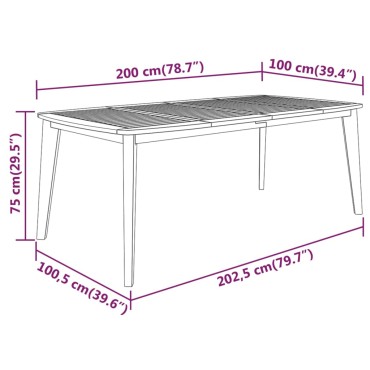 vidaXL Τραπέζι Κήπου 200x100x75cm από Μασίφ Ξύλο Ακακίας 1 τεμ.