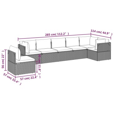 vidaXL Σαλόνι Κήπου 7 τεμ. Γκρι από Συνθετικό Ρατάν με Μαξιλάρια 57x57x56cm