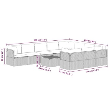 vidaXL Σαλόνι Κήπου 11 τεμ. Γκρι από Συνθετικό Ρατάν με Μαξιλάρια 57x57x56cm