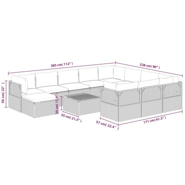 vidaXL Σαλόνι Κήπου 12 τεμ. Γκρι από Συνθετικό Ρατάν με Μαξιλάρια 57x57x56cm