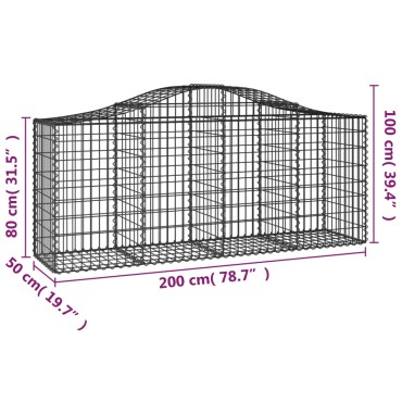 vidaXL Συρματοκιβώτια Τοξωτά 8 τεμ. 200x50x80/100 εκ. Γαλβαν. Ατσάλι