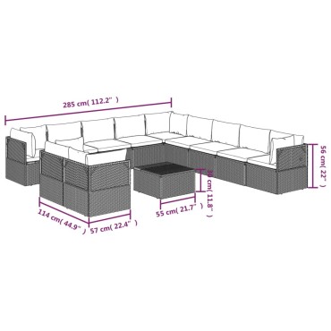 vidaXL Σαλόνι Κήπου 12 τεμ. Γκρι από Συνθετικό Ρατάν με Μαξιλάρια 57x57x56cm
