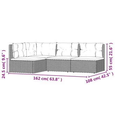 vidaXL Σαλόνι Κήπου 4 τεμ. Γκρι Συνθετικό Ρατάν με Μαξιλάρια 48,5x48,5 (ΠxΒ)</li><li>Ύψος καθίσματος από το έδαφος: 24,5cm