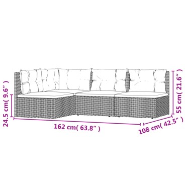 vidaXL Σαλόνι Κήπου Σετ 4 τεμ. Μαύρο Συνθετικό Ρατάν με Μαξιλάρια 48,5x48,5 (ΠxΒ)</li><li>Ύψος καθίσματος από το έδαφος: 24,5cm