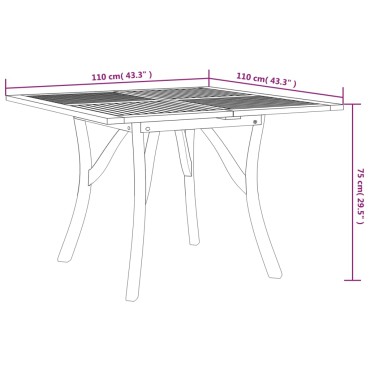 vidaXL Τραπέζι Κήπου 110x110x75cm από Μασίφ Ξύλο Ακακίας 1 τεμ.