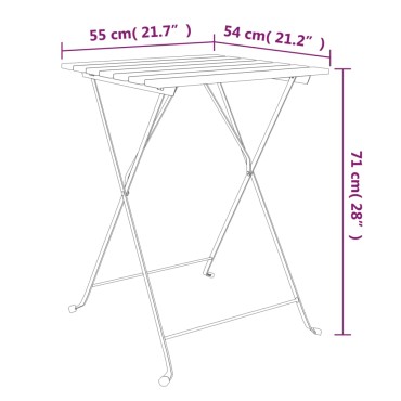 vidaXL Τραπέζι Bistro Πτυσσόμ. 55x54x71cm Μασίφ Ξύλο Ακακίας & Ατσάλι 1 τεμ.