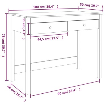 vidaXL Γραφείο με Συρτάρια 100x50x78cm από Μασίφ Ξύλο Πεύκου 1 τεμ.