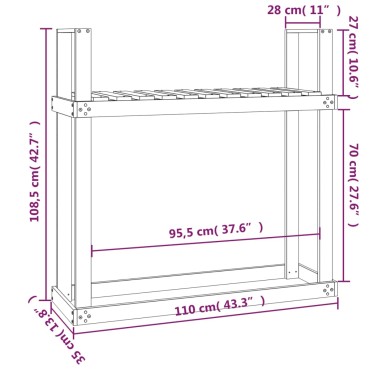 vidaXL Ραφιέρα Καυσόξυλων 110 x 35 x 108,5 εκ. από Μασίφ Ξύλο Πεύκου