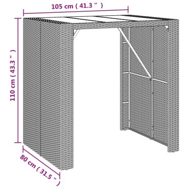 vidaXL Τραπέζι Μπαρ με Γυάλ. Επιφάνεια Μαύρο 105x80x110cm Συνθ. Ρατάν 1 τεμ.