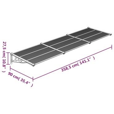 vidaXL Στέγαστρο Πόρτας Μαύρο 358,5x90 εκ. από Πολυκαρβονικό