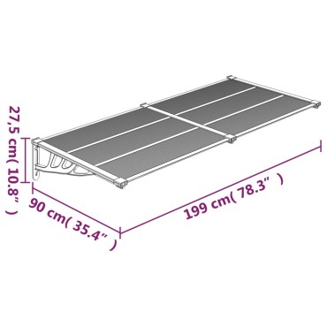 vidaXL Στέγαστρο Πόρτας Μαύρο & Διαφανές 199x90 εκ από Πολυκαρβονικό