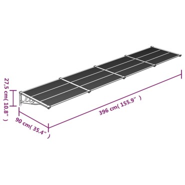 vidaXL Στέγαστρο Πόρτας Μαύρο & Διαφανές 396x90 εκ από Πολυκαρβονικό