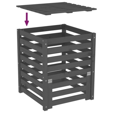 vidaXL Κομποστοποιητής Γκρι 63,5x63,5x77,5 εκ. από Μασίφ Ξύλο Πεύκου