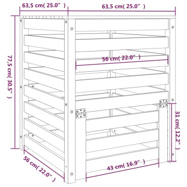 vidaXL Κομποστοποιητής Μαύρο 63,5x63,5x77,5 εκ. από Μασίφ Ξύλο Πεύκου