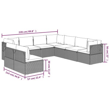 vidaXL Σαλόνι Κήπου 9 τεμ. από Γκρι Συνθετικό Ρατάν με Μαξιλάρια 57x57x56cm