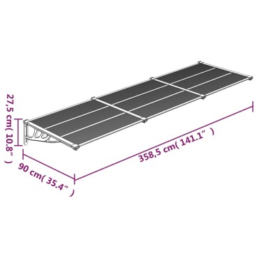 vidaXL Στέγαστρο Πόρτας Μαύρο & Διαφανές 358,5x90 εκ από Πολυκαρβονικό