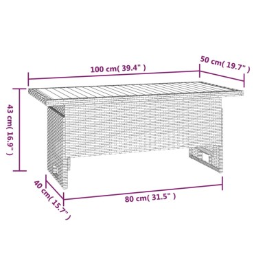 vidaXL Τραπέζι Κήπου Μαύρο 100x50x43/63cm Μασίφ Ακακία & Συνθ. Ρατάν 1 τεμ.