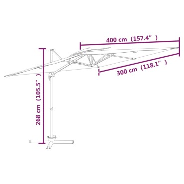 vidaXL Ομπρέλα Κρεμαστή με Διπλή Κορυφή Μαύρη 400 x 300 εκ.