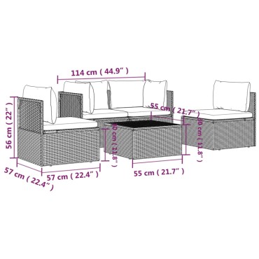 vidaXL Σαλόνι Κήπου Σετ 5 τεμ. Γκρι Συνθετικό Ρατάν με Μαξιλάρια 57x57x56cm