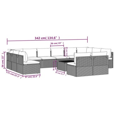 vidaXL Σαλόνι Κήπου 13 τεμ. Γκρι από Συνθετικό Ρατάν με Μαξιλάρια 57x57x56cm