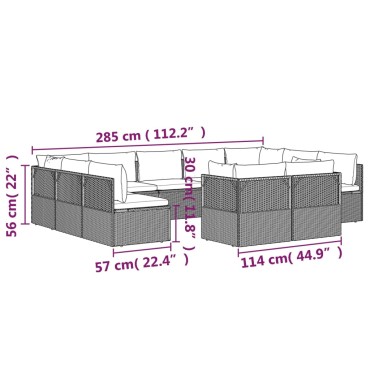vidaXL Σαλόνι Κήπου 11 τεμ. Γκρι από Συνθετικό Ρατάν με Μαξιλάρια 57x57x56cm