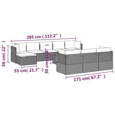 vidaXL Σαλόνι Κήπου 11 τεμ. Γκρι από Συνθετικό Ρατάν με Μαξιλάρια 57x57x56cm