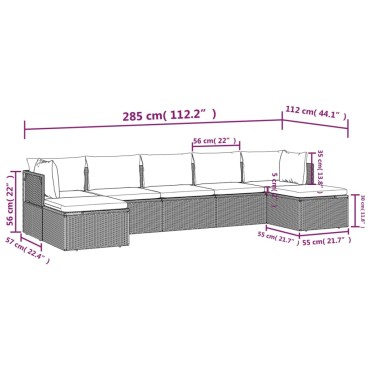 vidaXL Σαλόνι Κήπου 7 τεμ. Γκρι από Συνθετικό Ρατάν με Μαξιλάρια 57x57x56cm