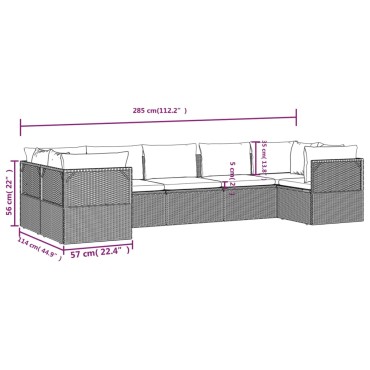 vidaXL Σαλόνι Κήπου 7 τεμ. Γκρι από Συνθετικό Ρατάν με Μαξιλάρια 57x57x56cm