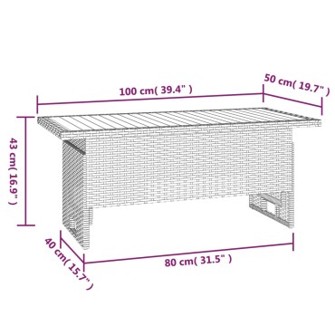 vidaXL Τραπέζι Κήπου Γκρι 100x50x43/63cm Μασίφ Ακακία & Συνθ. Ρατάν 1 τεμ.