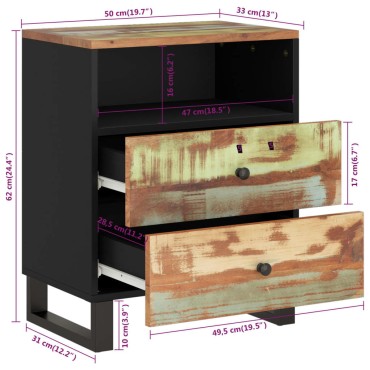 vidaXL Κομοδίνο 50x33x62cm Μασίφ Ανακυκλωμένο Ξύλο & Επεξ. Ξύλο 1 τεμ.