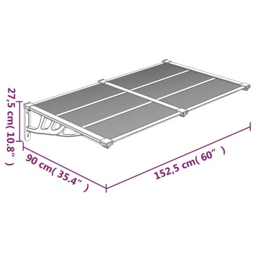 vidaXL Στέγαστρο Πόρτας Γκρι & Διαφανές 152,5x90 εκ από Πολυκαρβονικό