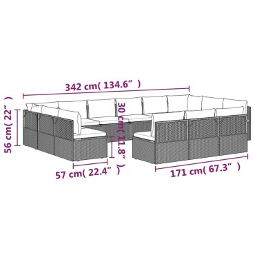 vidaXL Σαλόνι Κήπου 13 τεμ. Γκρι από Συνθετικό Ρατάν με Μαξιλάρια 57x57x56cm