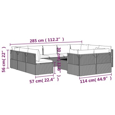 vidaXL Σαλόνι Κήπου 12 τεμ. Γκρι από Συνθετικό Ρατάν με Μαξιλάρια 57x57x56cm
