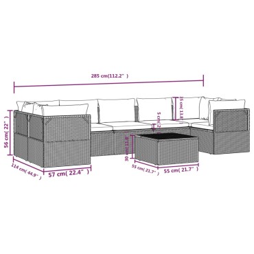 vidaXL Σαλόνι Κήπου 8 τεμ. Γκρι από Συνθετικό Ρατάν με Μαξιλάρια 57x57x56cm