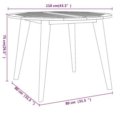 vidaXL Τραπέζι Κήπου 110x75cm από Μασίφ Ξύλο Ακακίας 1 τεμ.