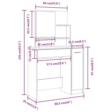 vidaXL Μπουντουάρ με Καθρέφτη Μαύρο 86,5x35x136cm 1 τεμ.