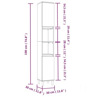 vidaXL Ντουλάπι Μπάνιου Sonoma Δρυς 30x30x190cm Επεξεργασμένο Ξύλο 1 τεμ.