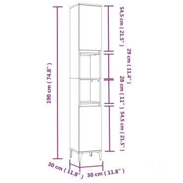 vidaXL Ντουλάπι Μπάνιου Καπνιστή Δρυς 30x30x190cm Επεξεργασμένο Ξύλο