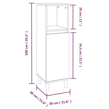 vidaXL Ντουλάπι Μπάνιου Γκρι Sonoma 30x30x100cm Επεξεργασμένο Ξύλο