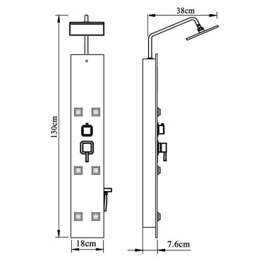 vidaXL Στήλη Ντους Υδρομασάζ Μαύρη 18 x 45,5 x 130 εκ. από Γυαλί