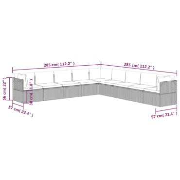 vidaXL Σαλόνι Κήπου 9 τεμ. από Γκρι Συνθετικό Ρατάν με Μαξιλάρια 57x57x56cm