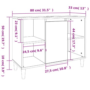 vidaXL Ντουλάπι Νιπτήρα Sonoma Δρυς 80x33x60cm Επεξεργασμένο Ξύλο 1 τεμ.