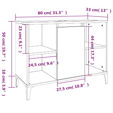 vidaXL Ντουλάπι Νιπτήρα Sonoma Δρυς 80x33x60cm Επεξεργασμένο Ξύλο 1 τεμ.