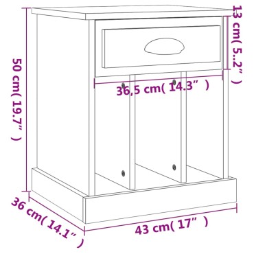 vidaXL Κομοδίνο Μαύρο 43x36x50cm 1 τεμ.