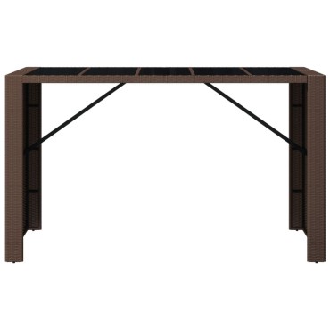 vidaXL Τραπέζι Μπαρ με Γυάλ. Επιφάνεια Καφέ 185x80x110cm Συνθ. Ρατάν 1 τεμ.