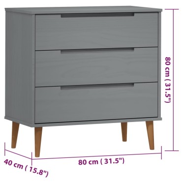 vidaXL Συρταριέρα MOLDE Γκρι 80x40x80cm από Μασίφ Ξύλο Πεύκου 1 τεμ.