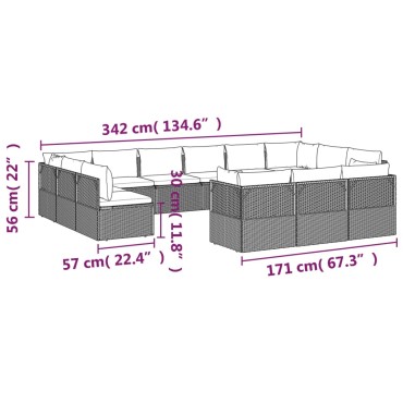 vidaXL Σαλόνι Κήπου 13 τεμ. Γκρι από Συνθετικό Ρατάν με Μαξιλάρια 57x57x56cm