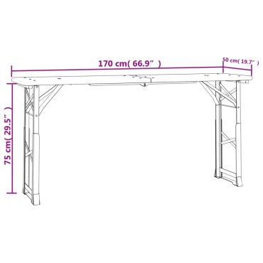 vidaXL Τραπέζι Μπύρας Πτυσσόμενο 170x50x75/105cm Μασίφ Ξύλο Ελάτης 1 τεμ.