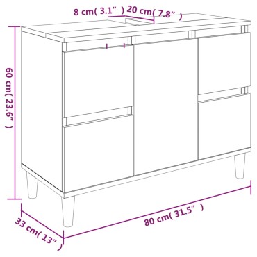 vidaXL Ντουλάπι Νιπτήρα Καφέ Δρυς 80x33x60cm Επεξεργασμένο Ξύλο 1 τεμ.