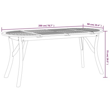 vidaXL Τραπέζι Κήπου 200x90x75cm από Μασίφ Ξύλο Ακακίας 1 τεμ.